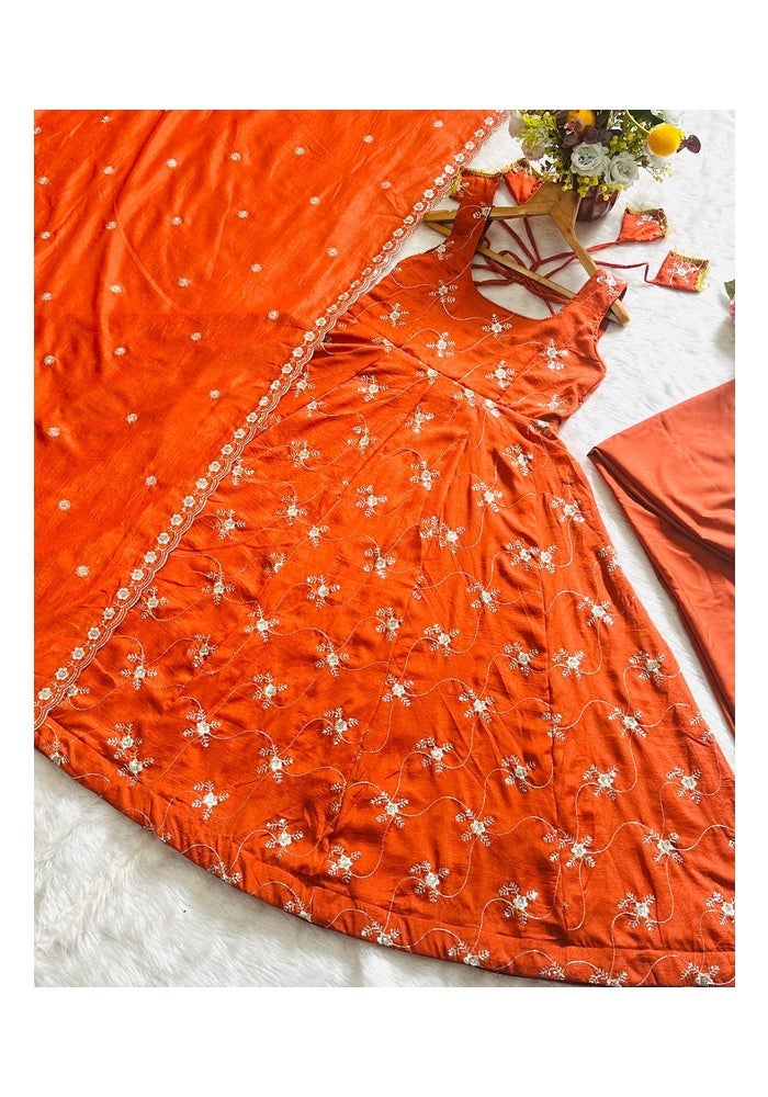 Malishka Export Kesriya Orange Anarkali Kurta Pant Set for Women - Image 5